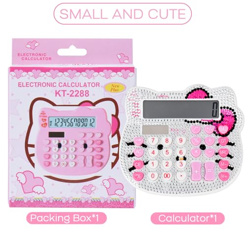 Women Calculators,Desktop Calculator 12 Digit with Large LCD Display and Sensitive Button, Solar and Battery Dual Power, Standard Function for Office, Home, School (White + White Diamonds) - color: White + White Diamonds