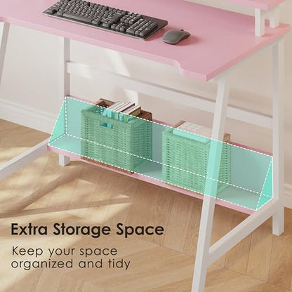 ALISENED 31.5 Inch Small Office Desk with Storage, Small Desk for Small Spaces, Compact Home Office Desk, Mini Study Desk for Bedroom, Pink