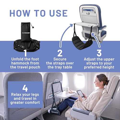 BASIC CONCEPTS Airplane Foot Hammock for Plane Travel Essentials - Airplane Travel Essentials, Long Flight Foot Rest - Plane Gadgets