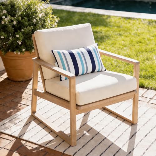 2 Pcs Outdoor Headrest Pillow for Patio Chaise Lounge 11"x16" | Navy Blue Striped Waterproof Pillows with Insert Adjustable Elastic Strap, Chair Head Resting Pillow for Recliner Beach Pool - color: Navy Blue Striped