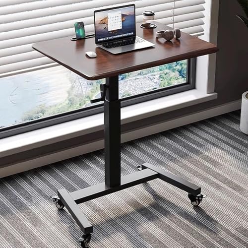 Adjustable Standing Desk, Foldable Office Desk, Manual Crank Sit-Stand Desk, Stand up Desk with Movable Universal Wheels, for Home and Office, Easy to Install,Brown