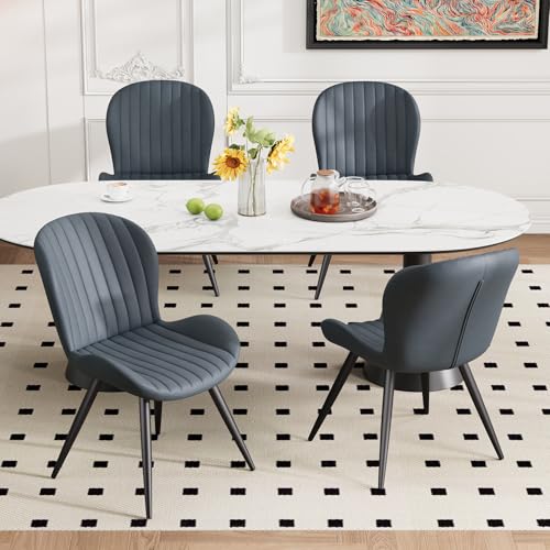 Dining Chairs Set of 6 Modern Fabric Dining Room Chairs Upholstered Dining Chairs with Thick Cushions Metal Legs Armless Back Chair for Kitchen and Living Room Charcoal Gray - color: Charcoal Gray (Fabric), size: Set of 6