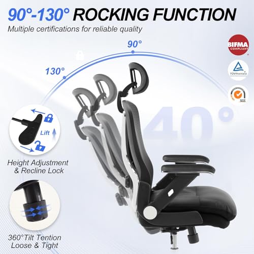 750lbs Ergonomic Office Chair,Upgrade Big and Tall Office Chairs for Heavy People,Mesh High Back Desk Chair with 5D Flip Arms Large Wheels,Adjustable Headrest & Lumbar Support,Wide Chairs - color: Black With Electroplated Color, style: 2 Pack