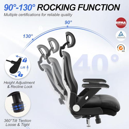 750lbs Ergonomic Office Chair,Upgrade Big and Tall Office Chairs for Heavy People,Mesh High Back Desk Chair with 5D Flip Arms Large Wheels,Adjustable Headrest & Lumbar Support,Wide Chairs - color: Black With Electroplated Color, style: 2 Pack