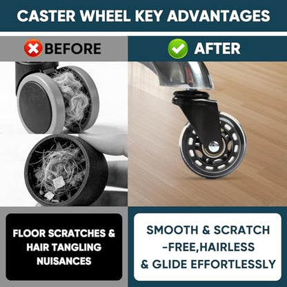 2.5 Inch Office Chair Wheels Set of 5, Replacement Casters for Hardwood Floors, Carpet & Tile - Universal Fit, Quiet & Safe Rolling, Easy to Install for Most Office and Gaming Chairs