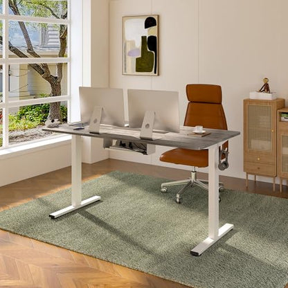 FLEXISPOT EN2 60"x24" Whole-Piece Standing Desk with Power Strip | Whole-Piece Desktop, Easy-Access Clamp Power Strip, Organized Cable Management, Modern Home Office Setup, Gray Wood Grain - color: Gray Wood Grain + White Frame, size: 60x24"