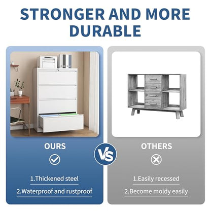 4 Drawer File Cabinet with Lock, Metal Lateral Filing Cabinets - color: White, size: 4 Drawer_ 26"W