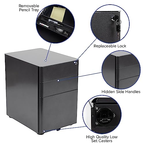 Flash Furniture 3-Drawer Locking Mobile Filing Cabinet, Black - color: Black, style: Modern
