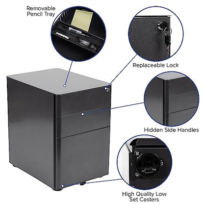 Flash Furniture 3-Drawer Locking Mobile Filing Cabinet, Black - color: Black, style: Modern
