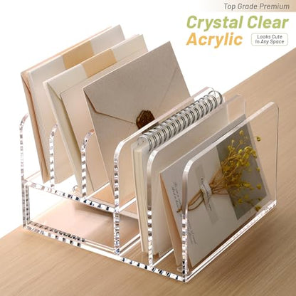 SANRUI Clear Acrylic Mail Organizer with 5 Compartments and 1 Drawer - size: 5 Slots with Drawer