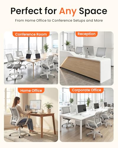 NEO CHAIR Office Computer Chair Ergonomic Mid-Back Mesh Desk Chair, Grey | Breathable Mesh Back with Lumbar Support, Height Adjustment, Smooth Rolling Casters for Home Office, Study or Gaming Setup - color: Grey-fabric