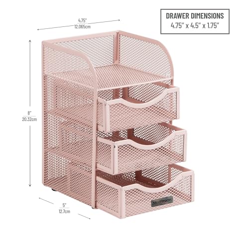 Mind Reader Desktop Accessory Storage, Paper Binder Clip Basket, Workspace, Office, Metal Mesh, 4.75"L x 5"W x 8"H, Pink - color: Pink