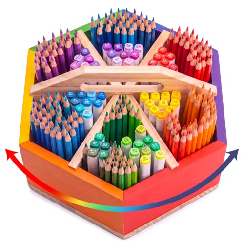 RattanView Rainbow Rotating Pen Holder, 360° Spinning Art Supply Organizer | Spinning Pencil Holder, Pen and Marker Organizer, Crayon Caddy, Desk Organizer for Classroom, Office and Daily Use