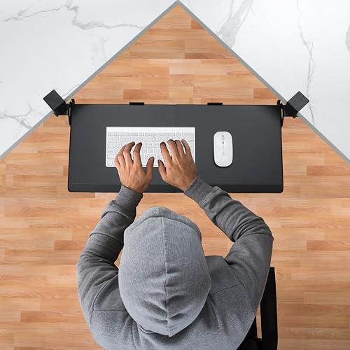 ETHU Corner Keyboard Tray Under Desk with Metal Rail, 26.8x11.8", Black - color: Black