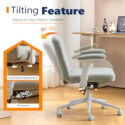 VINGLI Criss Cross Chair with Adjustable Flip-Up Arms,Cross Legged Chair with Wheels, Extra Wide Office Chair,Cozy Desk Chair for Home Office, Vanity, Apartment,Chenille Velvet,Light Blue-Green - color: Light Blue-green