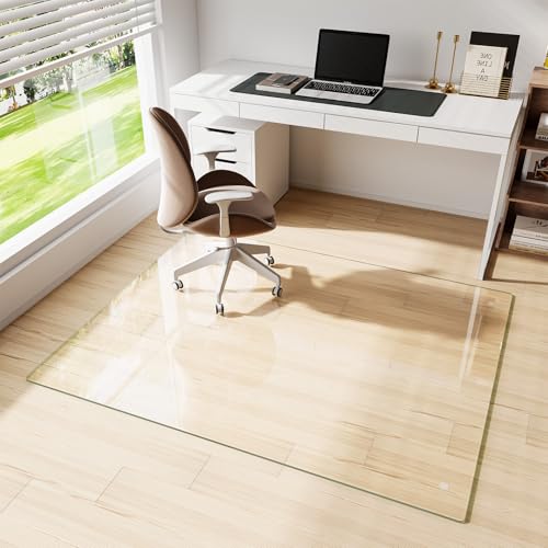 Glass Chair Mat 51" x 63" Tempered Glass Office Chair Mat - color: Transparent, size: 63" x 51"