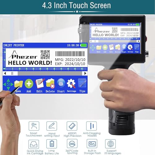 Phezer 1inch/25.4mm Handheld Inkjet Printer P15-1