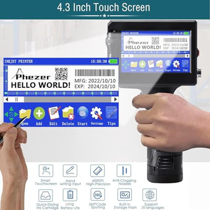 Phezer 1inch/25.4mm Handheld Inkjet Printer P15-1