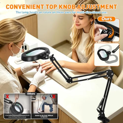 Magnifying Glass with Light and Clamp, 5in 12X Extended Arm - size: 5IN