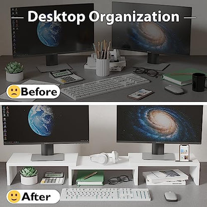 BONTEC Dual Monitor Stand Riser, Adjustable Length & Swivel Angle, White - color: White, size: 42.5 in