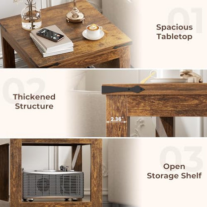 Homieasy End Table, 20x20 Square Side Table for Living Room, Rustic Brown - color: Rustic Brown