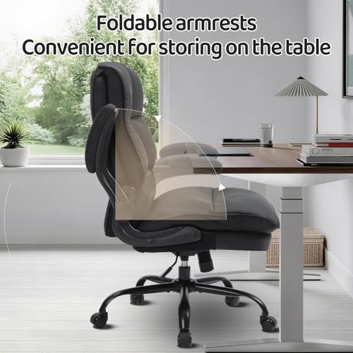 Comfy Office Chair Soft and Double Cushioned Ergonomic Computer Desk Chair | Suitable for Long Hours Executive Office Chair with Flip-up Armrests and Height Adjustment for Home Office Black - color: Black