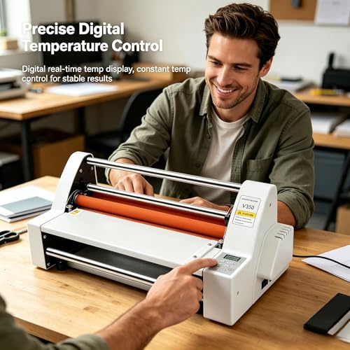 Hot Cold Roll Laminator, 110V 13" V350 Laminator Digital Display Single&Dual Sided Laminating Machine for Photo & Document Lamination, 0-180℃ Temperature Control