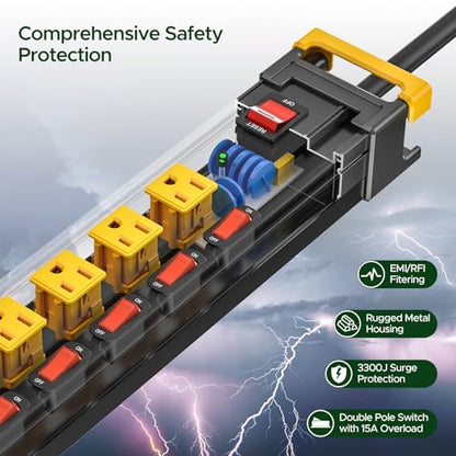 8 Outlet Heavy Duty Surge Protector Power Strip - size: 8 Outlet, style: 6FT