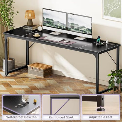 PRAISUN 80 X 24 Inch Computer Desk, Power Outlets, USB-C, Black - color: Black, size: 80inch