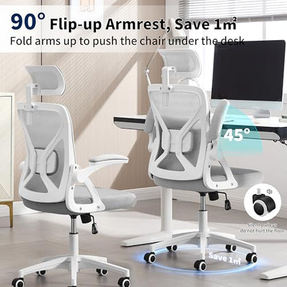 400 Lbs Mesh Ergonomic Office Chair, High Back with Lumbar & Headrest for Home Office - color: Grey
