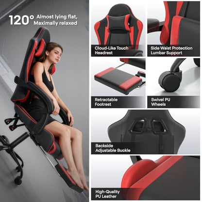 Athena Collection Ergonomic Gaming Chair for Adults, Red | Height Adjustable Office Chair Computer Desk Chair with Footrest & Headrest Lumbar Support for Office & Home, 350lbs - color: Red