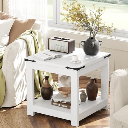 Homieasy End Table, 20x20 Inch Square Side Table for Living Room, White - color: White