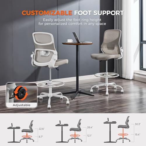 Armless Drafting Chair, Tall Office Chair for Standing Desks | A foot ring steadies legs through crafting and studio projects; breathable lumbar mesh and silent casters fit compact spaces. - color: Apricot-drafting
