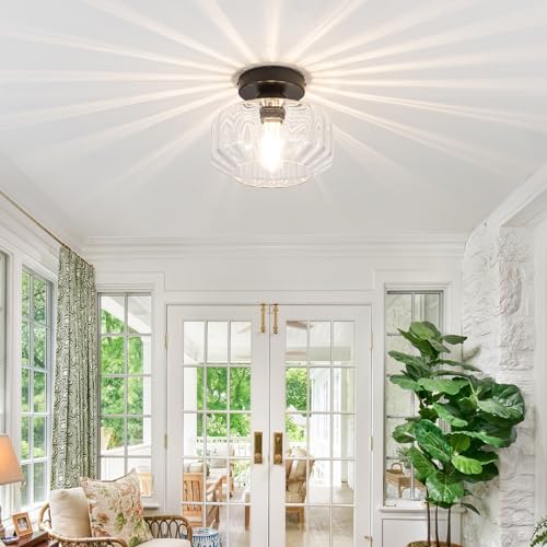 Tbaoinal Semi Flush Mount Ceiling Light with Diamond Glass Shade, 36-Faceted Panels Create Starburst Effect, 1200LM LED Bulb Included Matte Black Ideal for Hallway Entryway Kitchen Bathroom Bedroom - color: Matte Black
