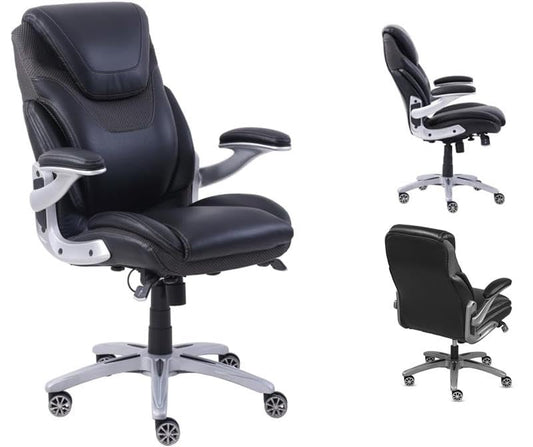 NBF Chair Faux Leather Ergonomic Seating with Flip Arms & Lumbar, Gray - color: Black, Gray