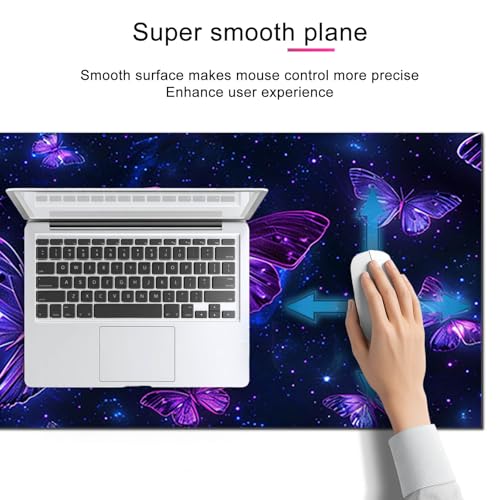 HOMETITUTE Large Mouse Pad 31.5 x 11.8 Inch Extended Desk Mat - color: Purple Butterfly