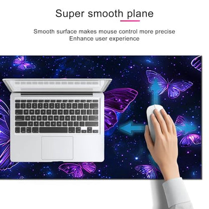 HOMETITUTE Large Mouse Pad 31.5 x 11.8 Inch Extended Desk Mat - color: Purple Butterfly