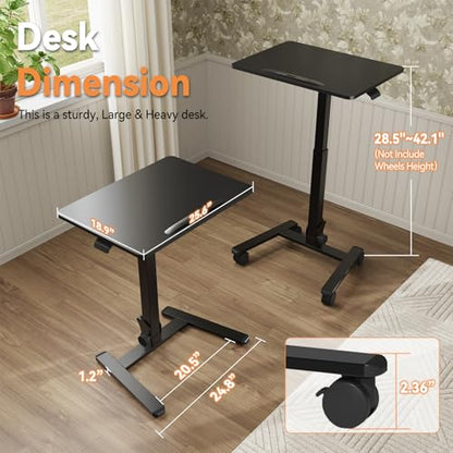 Monomi 25“ Mobile Folding Desk,Pneumatic Sit-Stand Table,No Assembly,Black | Height Adjustable Rolling Laptop Desk,Space-Saving Portable Small Desk with Wheels,Ideal for Home Office,Craft & Study - color: Black