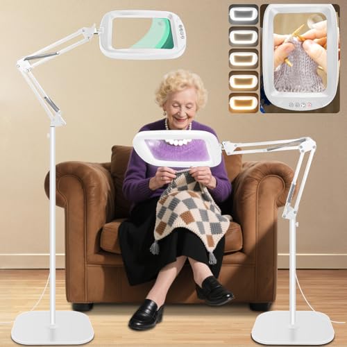 30X 10X Extra Large Floor Magnifying Glass with Light and Stand,7-inch Adjustable Height Floor Magnifying Lamp,2 in 1 Lighted Magnifiers for Close Work, Sewing,Crafts,Hobbies,Reading,White - color: White