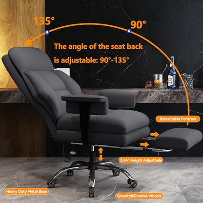 Office Chair with Leg Rest, Leather High Back Executive Office Chair with Wheels, Ergonomic Desk Chairs with Lumbar Support for Home Office - color: All Gray