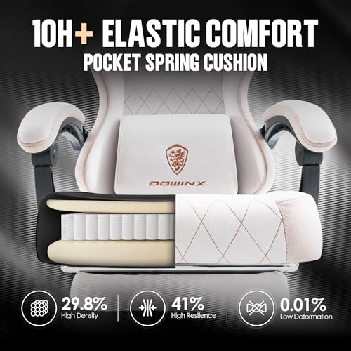 Dowinx Gaming Chair with Footrest, Ergonomic Desk Chair, Beige - color: Beige