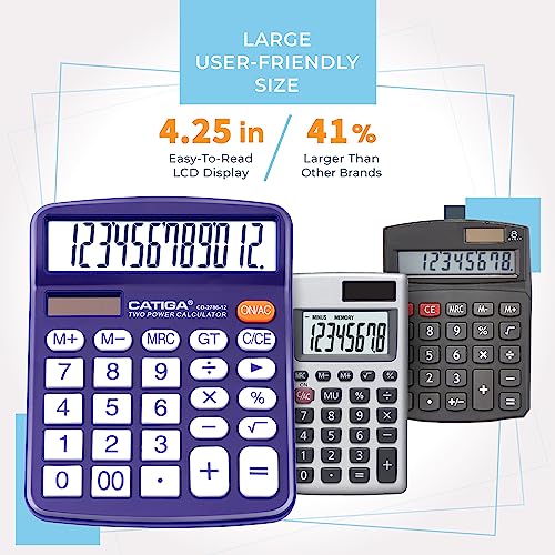 Desktop Calculator 12 Digit with Large LCD Display and Sensitive Button, Solar and Battery Dual Power, Standard Function for Office, Home, School, CD-2786 (Purple) - color: Purple