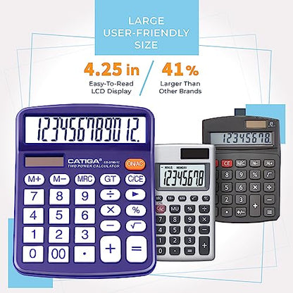Desktop Calculator 12 Digit with Large LCD Display and Sensitive Button, Solar and Battery Dual Power, Standard Function for Office, Home, School, CD-2786 (Purple) - color: Purple
