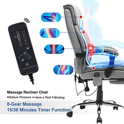 HOMREST Reclining Office Chair with 4-Point Massage, Breathable Fabric Executive Chair with Retractable Footrest, Ergonomic Computer Chair with High Back, Reclining Gaming Chair for Home, Light Grey