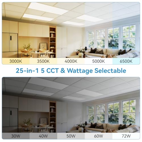 2x4 LED Flat Panel Light 24-Pack, Drop Ceiling Fixture, 5 Wattage Selectable (30W/40W/50W/60W/72W), 5 CCT (3000K-6500K), 0-10V Dimmable, ETL Listed/DLC for Office & Kitchen - size: 2x4 24Pack