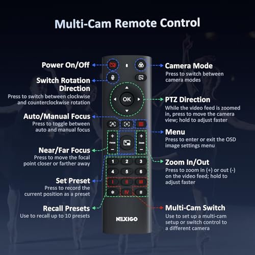 NexiGo Conference Room PTZ Camera System with 10X Optical Zoom, Remote Control, USB Output & Autofocus for Live Streaming, Meetings, Church Services, Education, for OBS/Zoom/Skype | Easy Setup - color: SilverBlack