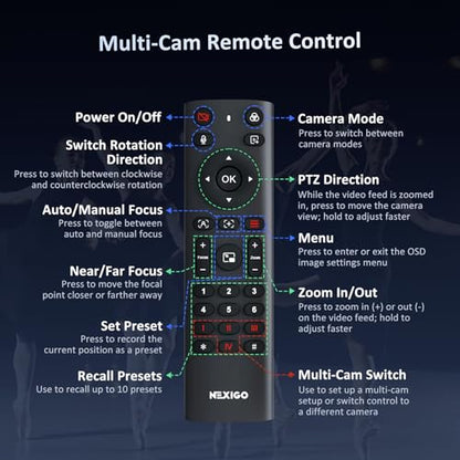 NexiGo Conference Room PTZ Camera System with 10X Optical Zoom, Remote Control, USB Output & Autofocus for Live Streaming, Meetings, Church Services, Education, for OBS/Zoom/Skype | Easy Setup - color: SilverBlack