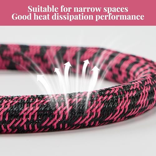 Cable Sleeve 3/4 Inch x 50FT Self-Wrapping Wire Loom | Cord Organizer and Cord Hider for Desk, TV, PC, Home Office, Automotive Wiring, Black Pink - color: Black pink, size: 3/4" 50ft