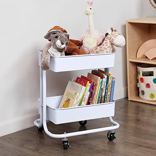 ECR4Kids 2-Tier Multipurpose Mobile Storage Utility Cart, White