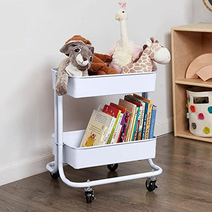ECR4Kids 2-Tier Multipurpose Mobile Storage Utility Cart, White